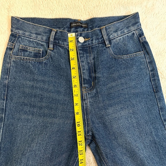 ASM Collection | Straight Leg Distressed Denim | Blue | Slits on Bottom | Size M - Picture 8 of 9